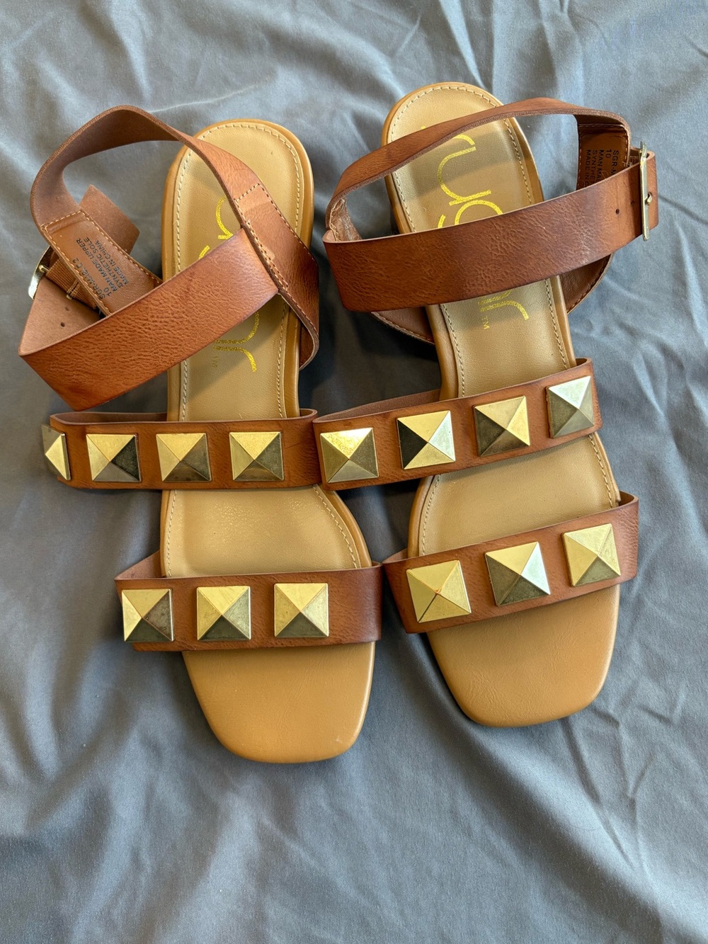 Sugar Studded Brown Block Heel Sandals size 10